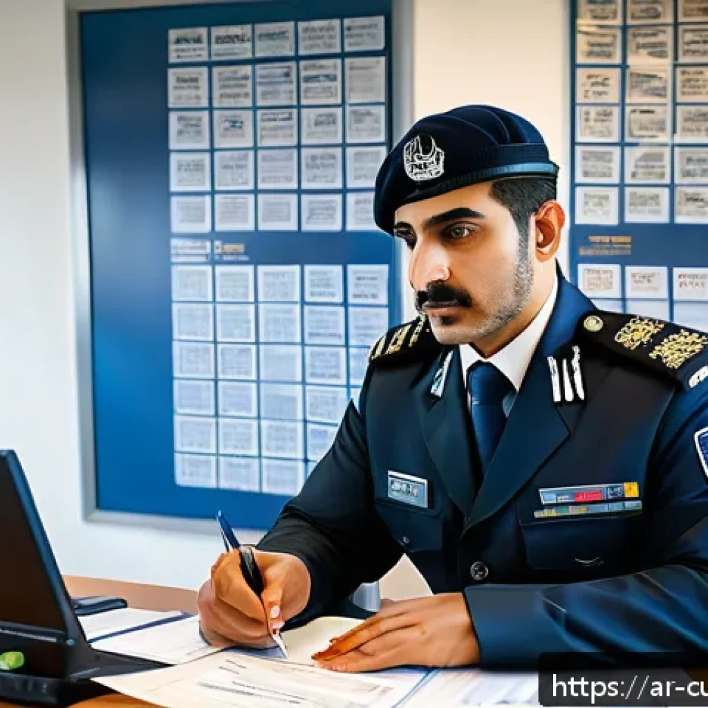 관세사 수출통관 절차 - A detailed scene showing a professional Middle Eastern customs officer at a modern customs office, m...