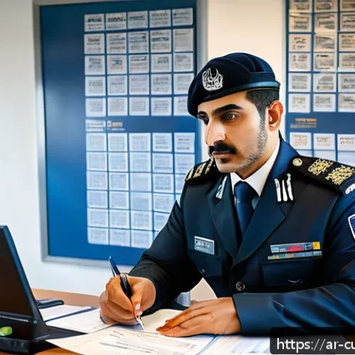 관세사 수출통관 절차 - A detailed scene showing a professional Middle Eastern customs officer at a modern customs office, m...