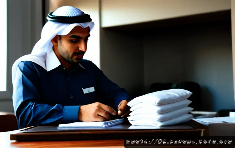 HS 코드와 품목분류 사례 - Photorealistic customs classification scene at a modern Gulf-region seaport office, Arab logistics p...